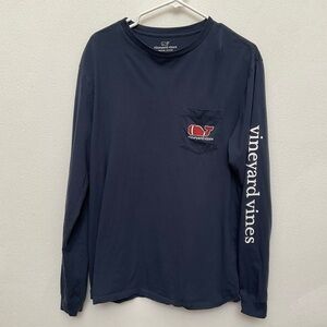 Vineyard Vines Blazer Blue Football Whale Long Sleeve Pocket Tee Size Medium